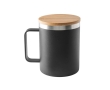 Recycled stainless steel thermos mug with bamboo lid, 420ml colour black
