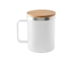 Recycled stainless steel thermos mug with bamboo lid, 420ml colour white