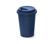 Branded reusable travel plastic cup with lid, 450 ml colour navy-blue