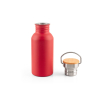 Stainless steel bottle with bamboo lid with carry handle 580ml colour red