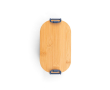 Airtight plastic lunch box with bamboo lid and buckles 1L colour navy-blue