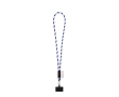Tubular lanyard with carabiner and mobile phone holder 6.5 x 4.1cm colour white/blue