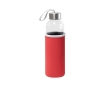 Glass bottle with stainless steel lid and ribbon, 520 ml colour red