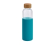 Glass bottle with bamboo lid and silicone sleeve, 500 ml colour light blue