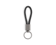 Rectangular keyring with braided polyester cord and metal finish colour black