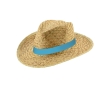 Straw hat made of natural straw for the summer colour light blue
