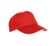 Sandwich-style polyester cap with tie closure and ventilation holes colour red