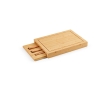 Bamboo chopping board with sliding tray and three knives colour natural