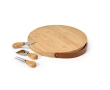 Bamboo chopping board with handle and three utensils colour natural
