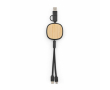 Double retractable 3-in-1 bamboo charging cable, 1 m long colour black