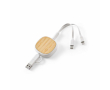 Double retractable 3-in-1 bamboo charging cable, 1 m long colour white