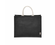 Laminated jute shopping bag with cotton handles 20 L colour black