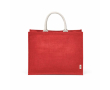 Laminated jute shopping bag with cotton handles 20 L colour red