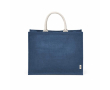 Laminated jute shopping bag with cotton handles 20 L colour navy-blue