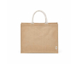 Laminated jute shopping bag with cotton handles 20 L colour natural