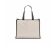 Recycled cotton and jute shopping bag with long handles 300 g/m² colour black