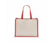 Recycled cotton and jute shopping bag with long handles 300 g/m² colour red