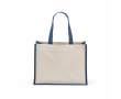 Recycled cotton and jute shopping bag with long handles 300 g/m² colour navy-blue