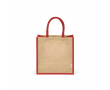 Laminated jute shopping bag with cotton handles 16 L colour red