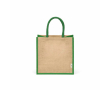 Laminated jute shopping bag with cotton handles 16 L colour green