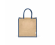 Laminated jute shopping bag with cotton handles 16 L colour navy-blue
