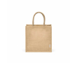 Laminated jute shopping bag with cotton handles 16 L colour natural