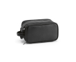 Hanging recycled synthetic leather toiletry bag with hook and three compartments colour black