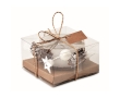 Glass candle holder with Christmas decorations colour white