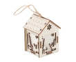 Christmas decoration with lights, in the shape of a house colour wood