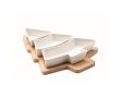 Bamboo tray and ceramic serving dishes in the shape of a tree colour white