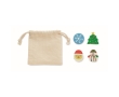Set of 4 Christmas style erasers with cotton bag colour beige