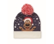 Knitted Christmas hat with band and pompom colour blue