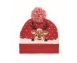 Knitted Christmas hat with band and pompom colour red