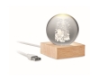 Christmas edition glass ornament with LED light on wooden base colour wood