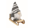 Wooden Christmas decoration: gnome on sleigh filled with cotton colour grey