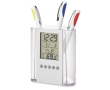 Pencil holder with time, alarm, calendar and temperature display colour transparent