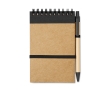 Recycled notebook, blank paper, pen made from recycled paper colour black