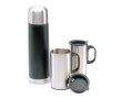 Set: stainless steel thermos flask (500 ml) 2 x mugs (250 ml) colour black