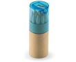 Box of 12 coloured pencils with sharpener built-in to the lid colour transparent blue