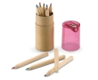 Box of 12 coloured pencils with sharpener built-in to the lid colour transparent red