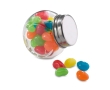 Small sweet jar with colourful jelly beans and lid colour multicolour