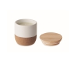 Vegetable wax candle with linen scent, bamboo lid, cork base colour white