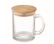 Mug made of recycled glass with bamboo lid, 300 ml colour transparent