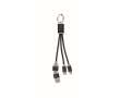 2-in-1 keyring including charging cable with 3 ports colour black