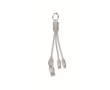 2-in-1 keyring including charging cable with 3 ports colour silver