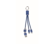 2-in-1 keyring including charging cable with 3 ports colour royal blue