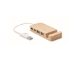 3-port USB hub with mobile phone holder and cable, 20 cm colour wood