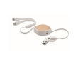 Retractable multi-USB charging cable with bamboo detail, 90 cm colour white
