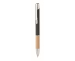 Ballpoint pen with push mechanism, bamboo handle, and blue ink colour black