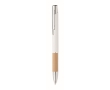 Ballpoint pen with push mechanism, bamboo handle, and blue ink colour white